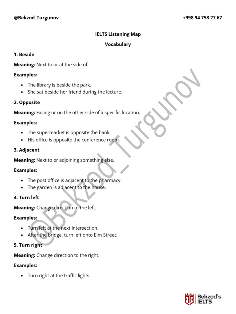 IELTS Listening Map - Vocabulary (1-Qism) | PDF | Chess | Chess Theory