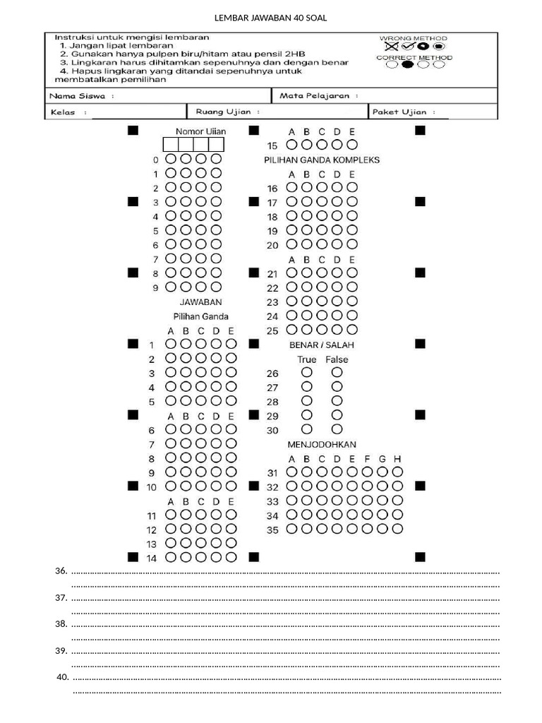 LJK PAS 40 Soal | PDF