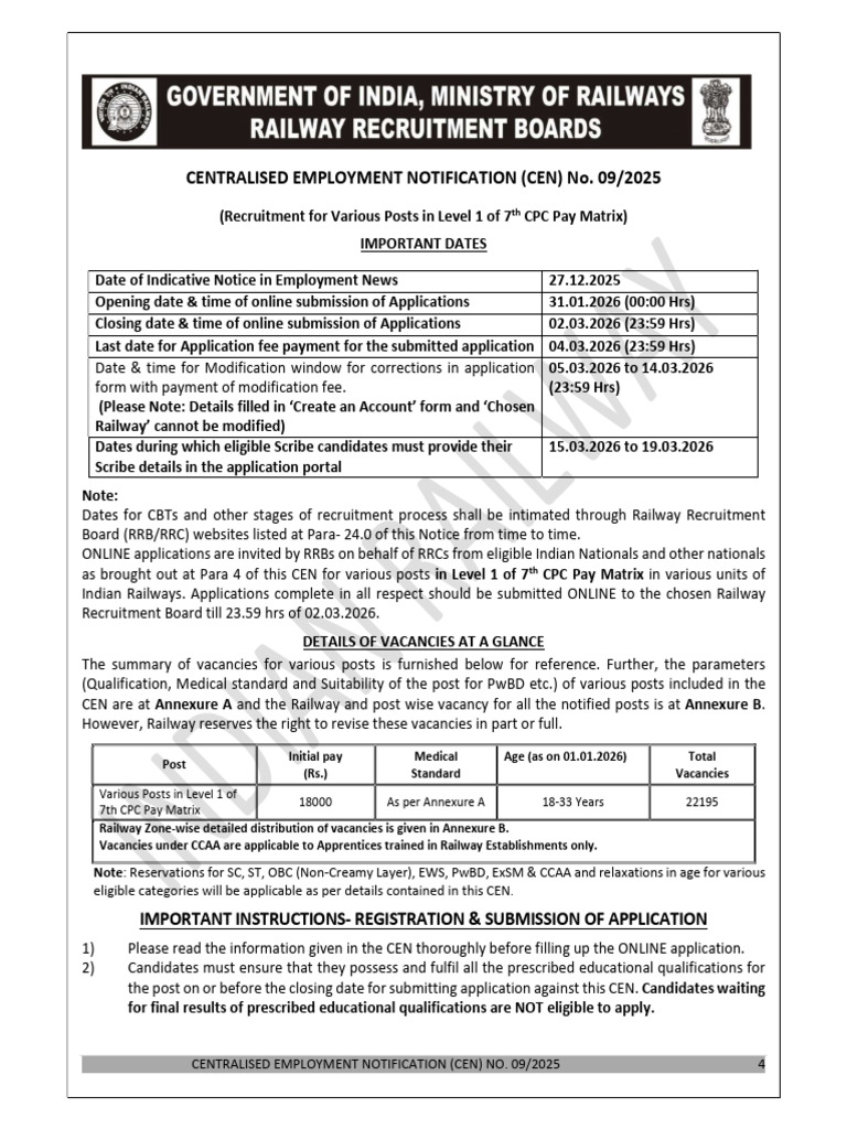 Centralised Employment Notification (Cen) No. 09/2025 | PDF ...