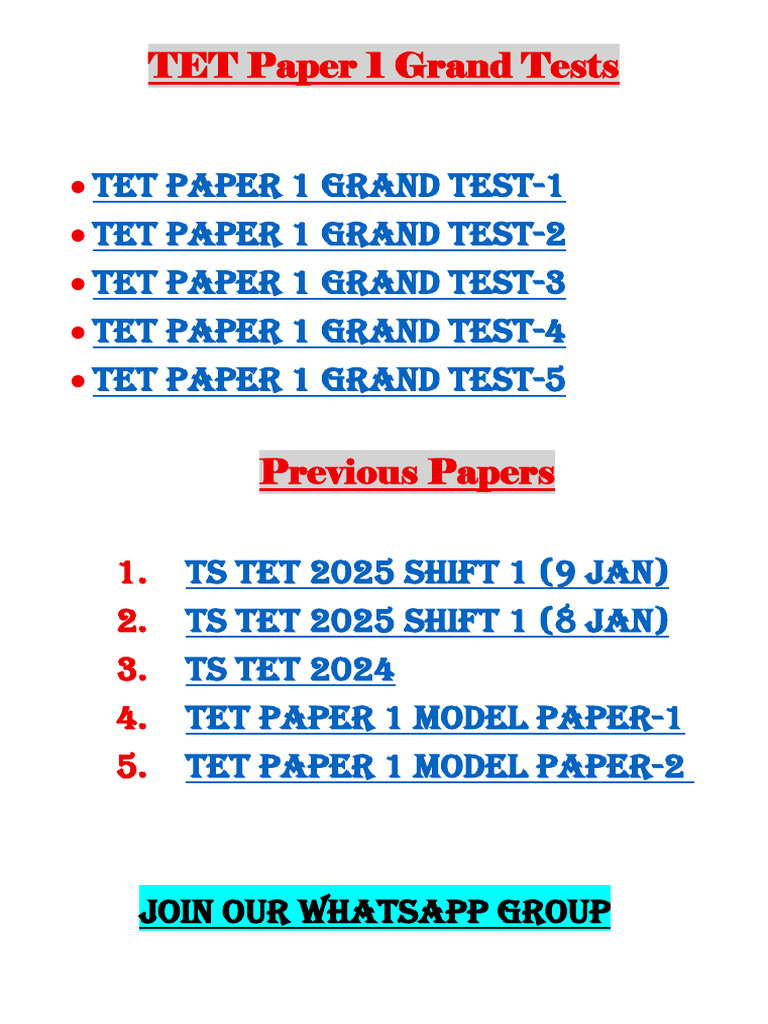 TET Paper 1 Grand Tests | PDF