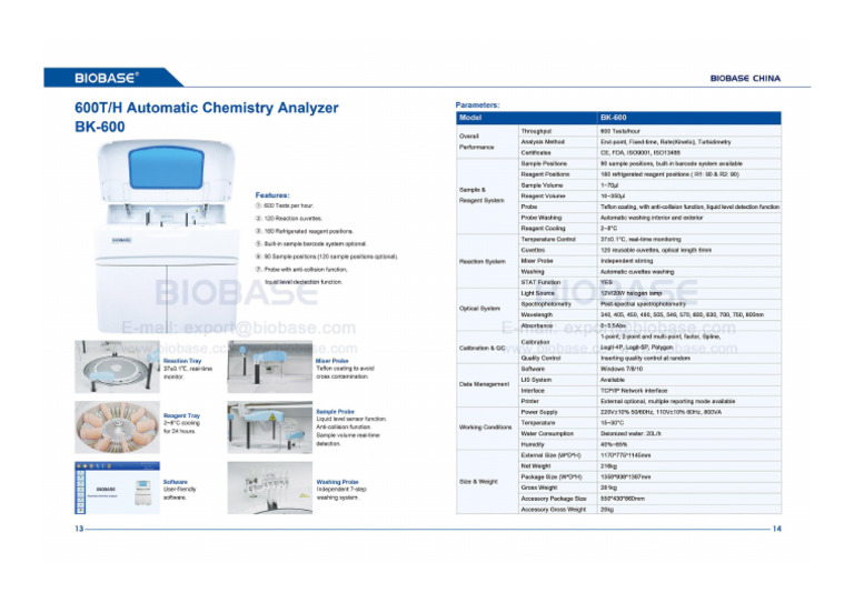 13-14 BK600 Automatic Chemistry Analyzer | PDF