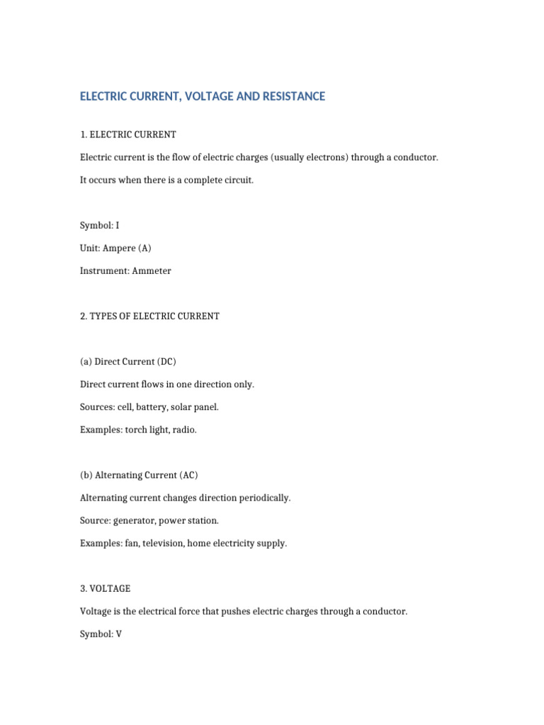 Electric Current Voltage and Resistance | PDF