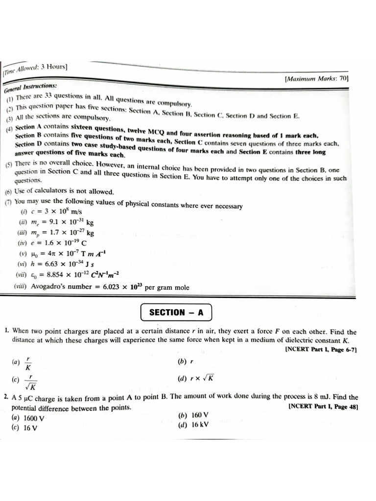 Sample Paper 2 (PHYSICS) | PDF