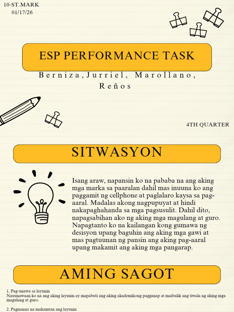 Esp Performance Task: Berniza, Jurriel, Marollano, Reños | PDF