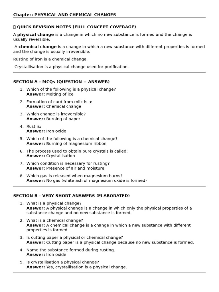 Physical and Chemical Changes | PDF | Chemical Substances | Chemical ...