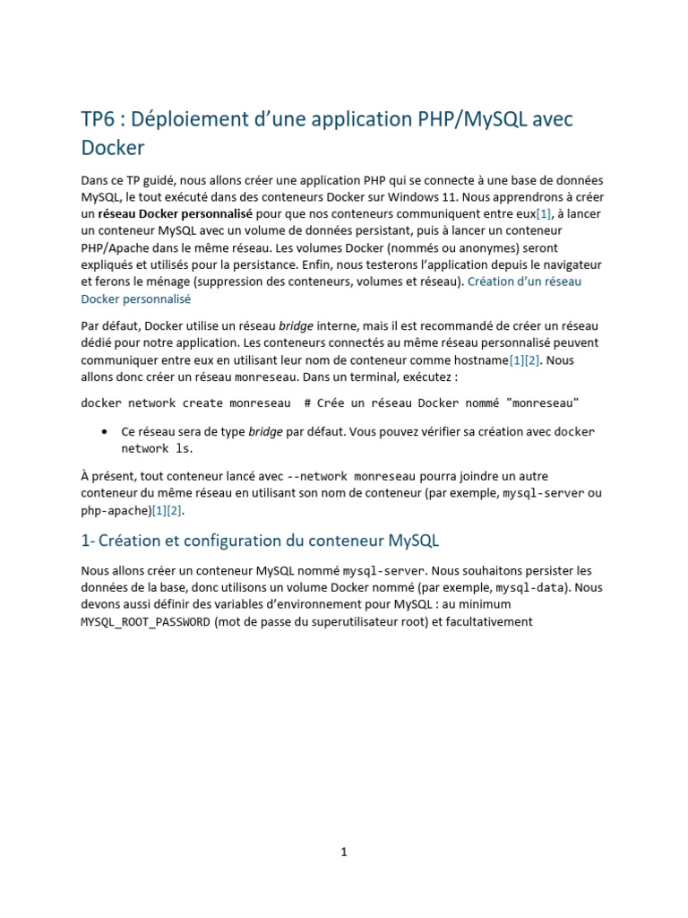 Tp6: Déploiement Application Php/Mysql Avec Docker | PDF | PHP | Internet