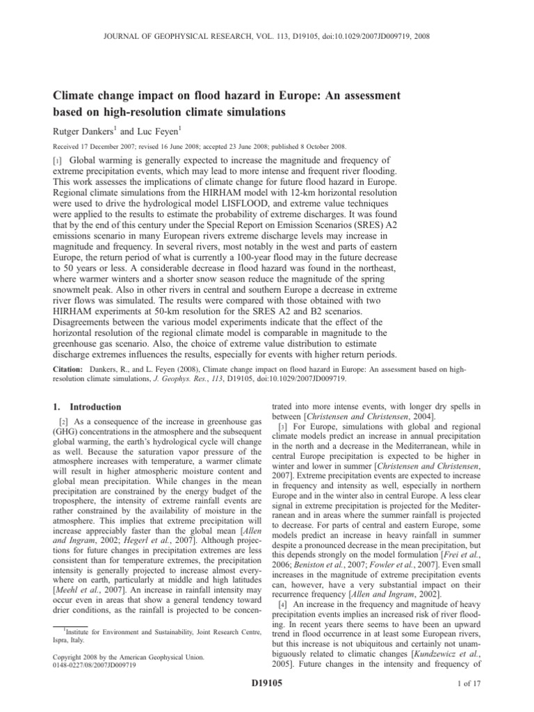 Climate Change Impact On Flood Hazard in Europe: An Assessment Based On ...