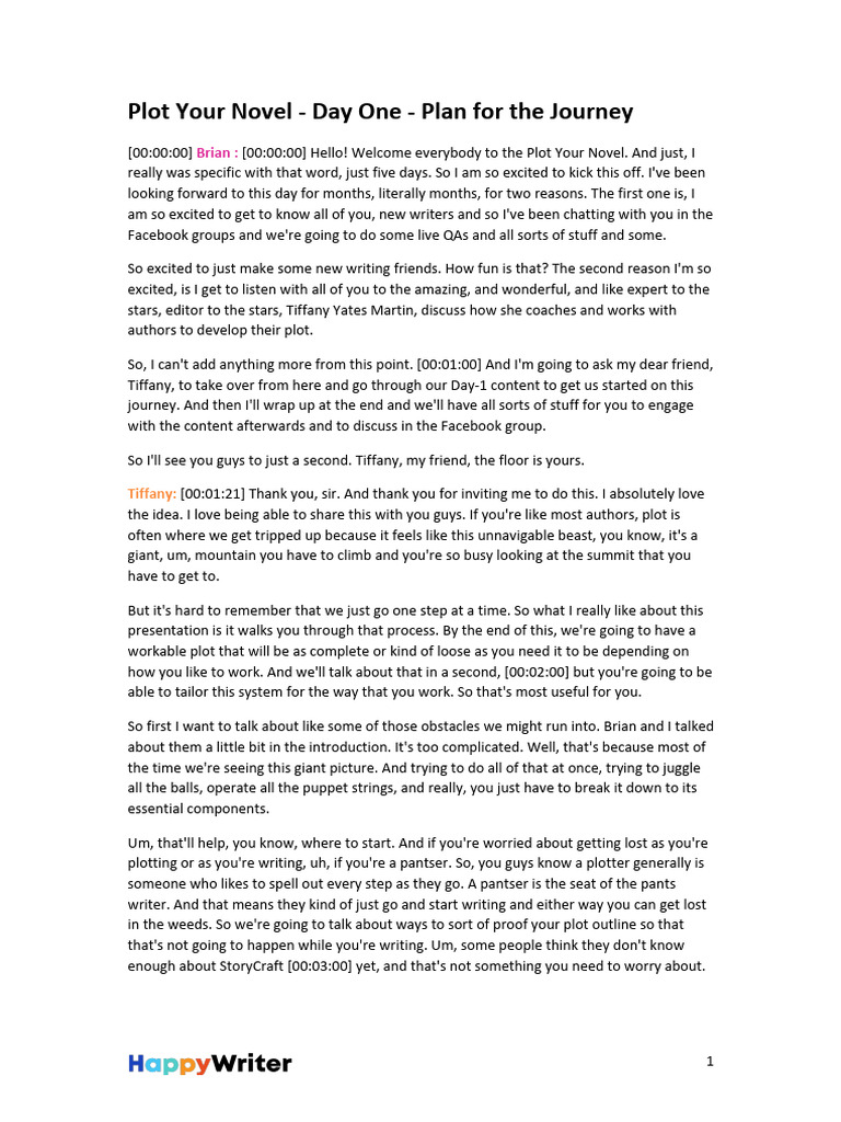 Plot Your Novel Day One Plan for the Journey | PDF