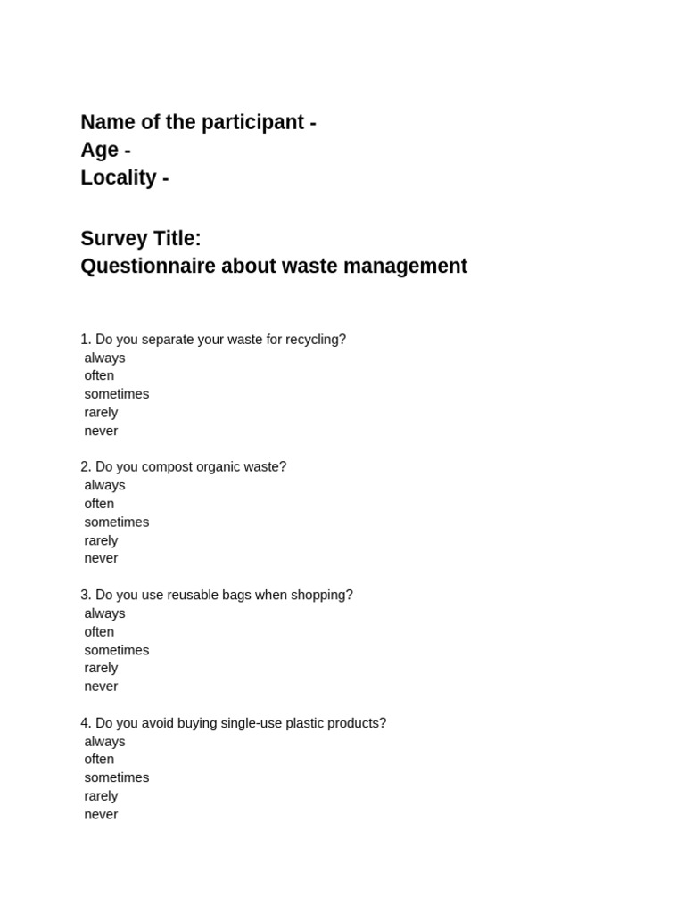 Survey | PDF | Waste | Waste Management