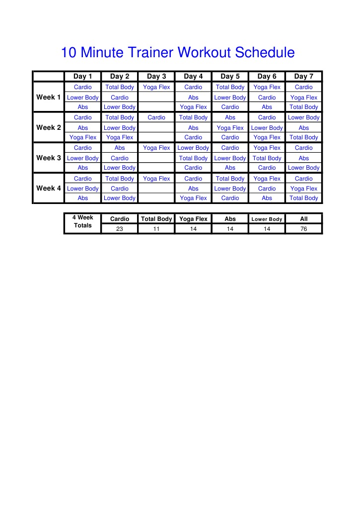 Tony Horton 10 Minute Trainer Workout Calendar | PDF | Physical Exercise | Management Of Obesity