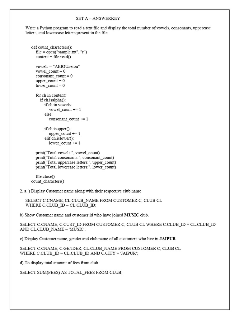 Cs Practicals Answerkey | PDF | Computer Programming | Collation