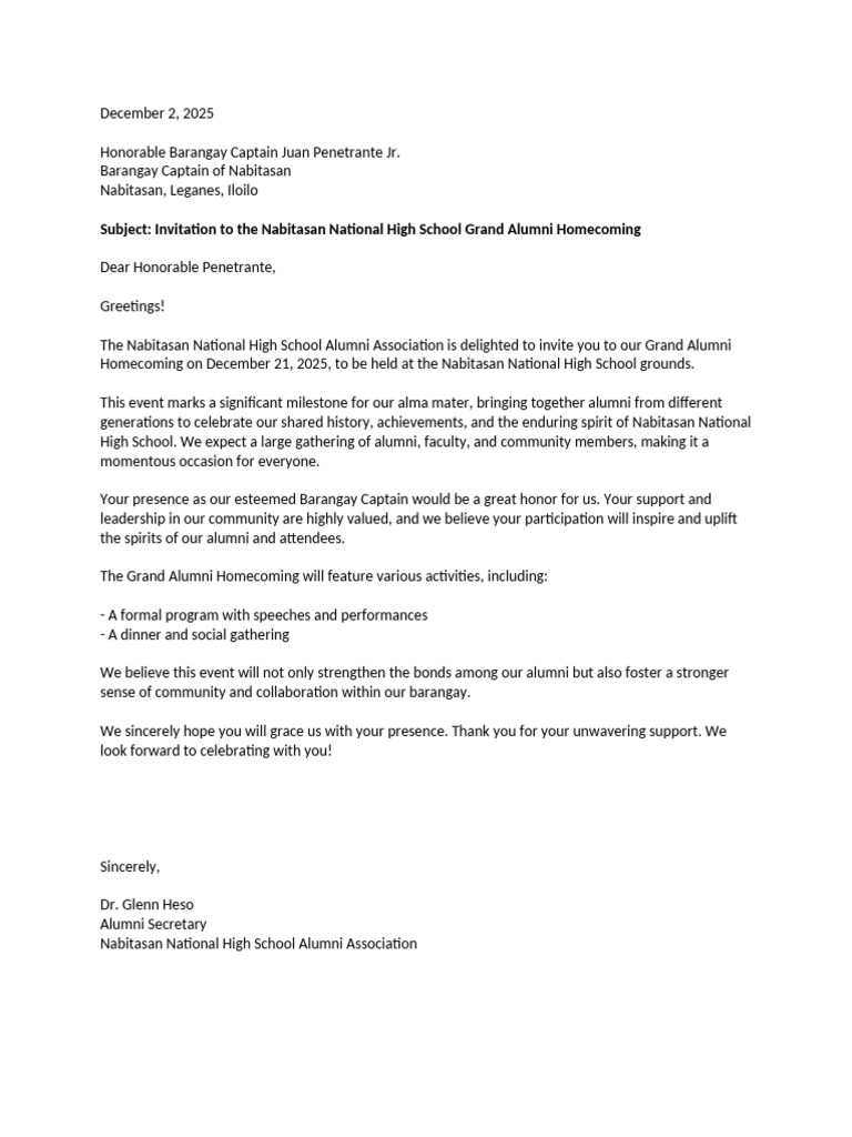 Letter To Brgy Captain | PDF