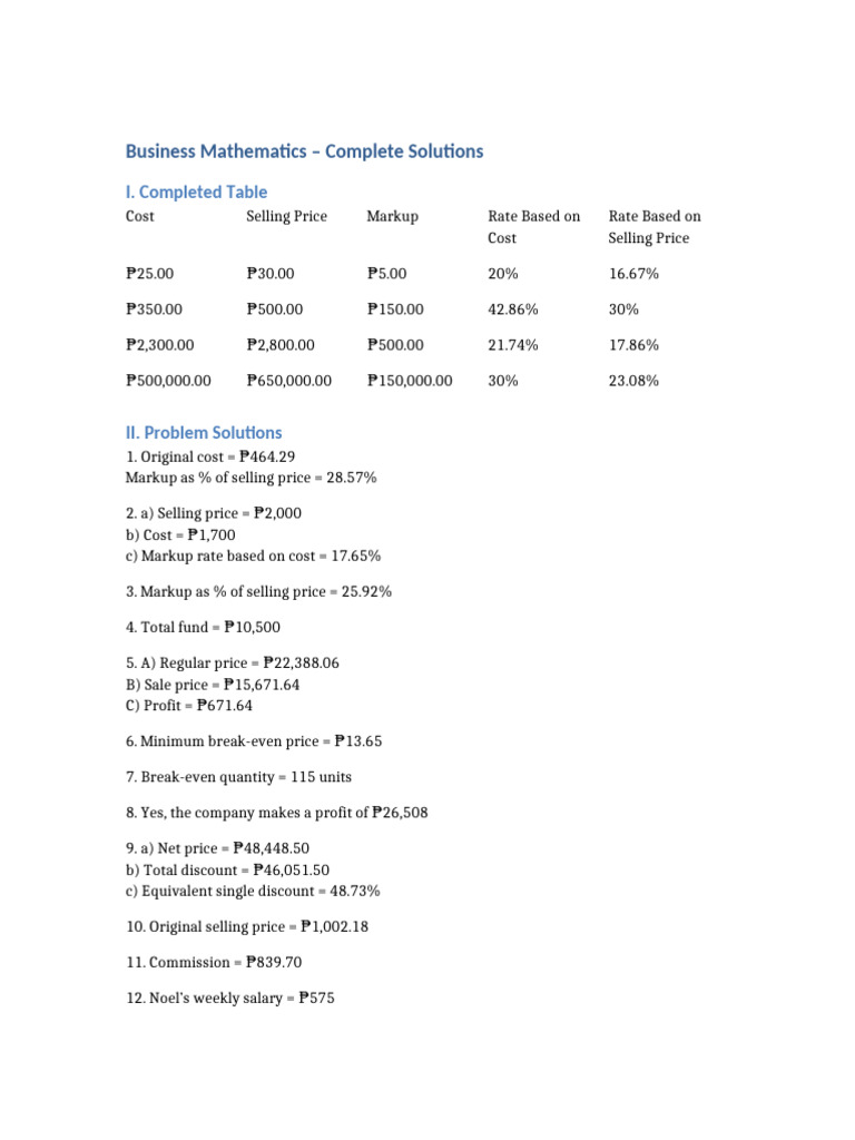Business Math Answers | PDF
