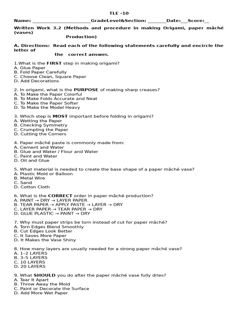 Grade 10 - Written Work 3.2 | PDF | Origami | Paper