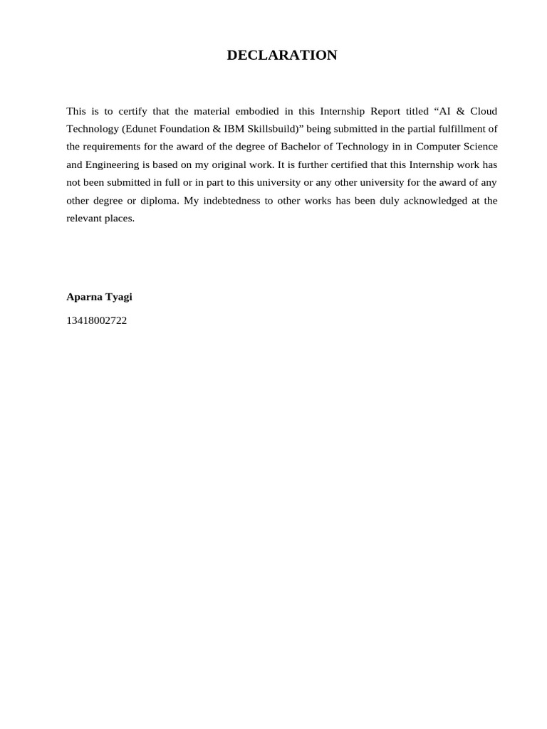Aparna Tyagi Internship Report Declaration Certificate | PDF