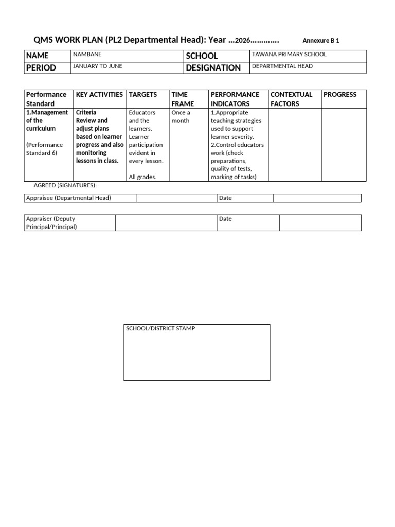 QMS Work Plan 2 | PDF