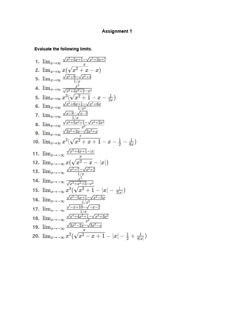 Assignment 1 (Limits at Infinity) | PDF