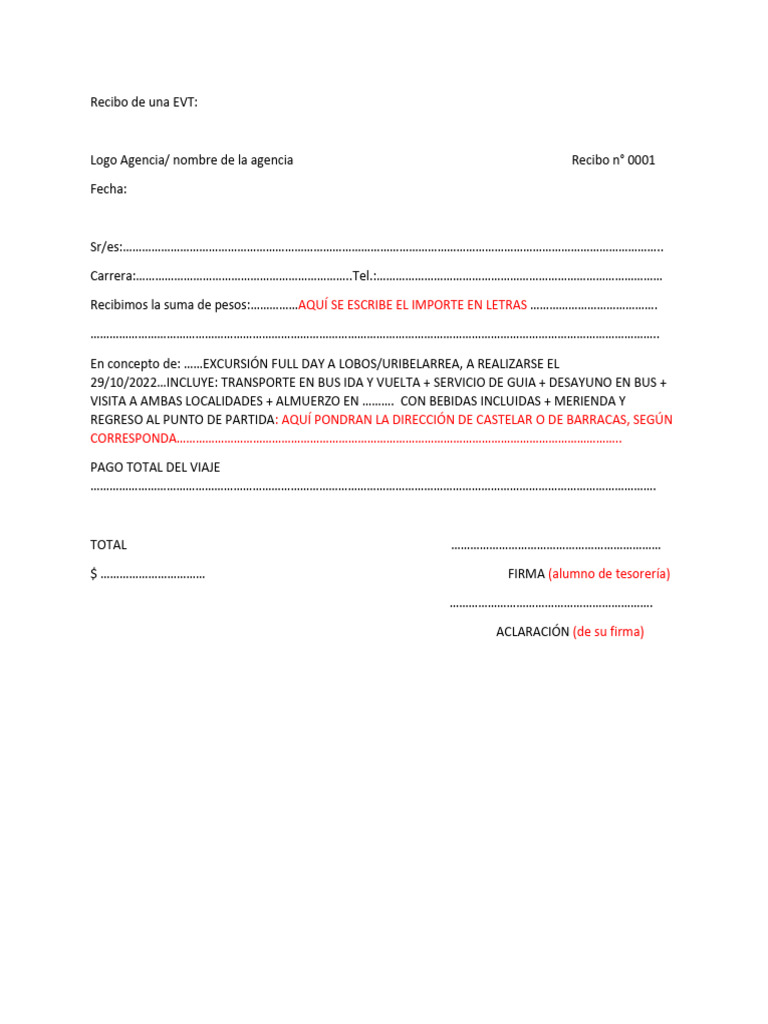 Recibo de Una EVT - Modelo | PDF