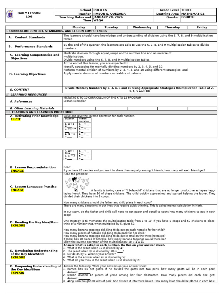 Newformat Math3 Week1 q4 - d3 | PDF | Multiplication | Learning