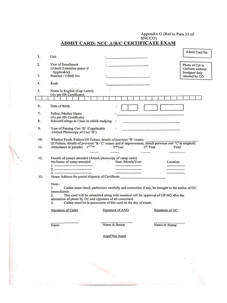 Admit Card Format | PDF