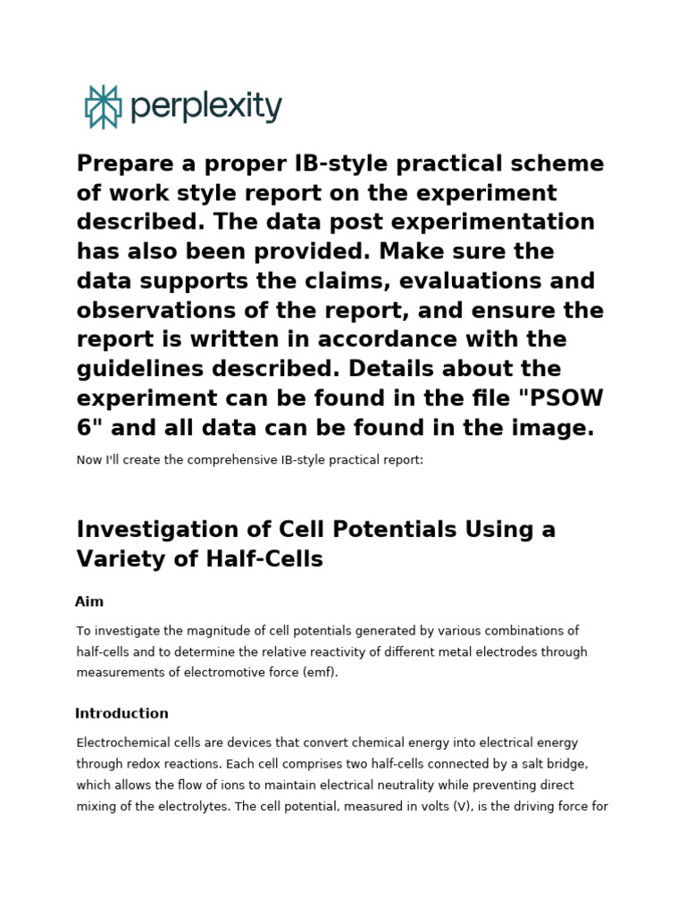IB Style Practical Scheme of Work | PDF | Redox | Electrochemistry