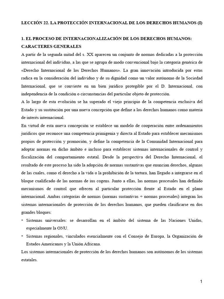 Lección 22. La Protección Internacional de Los Derechos Humanos (I ...