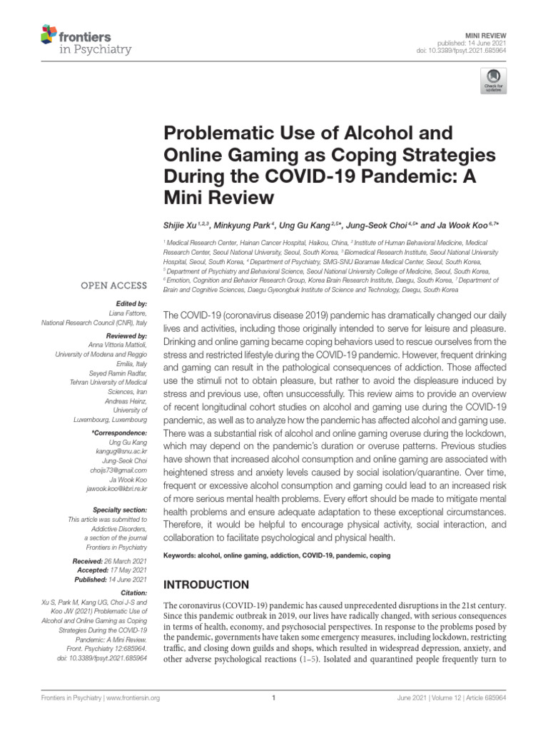 Problematic Use of Alcohol and Online Gaming As Coping Strategies ...