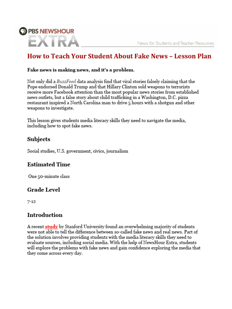 Lesson Plan Fake News | PDF | News | Hillary Clinton