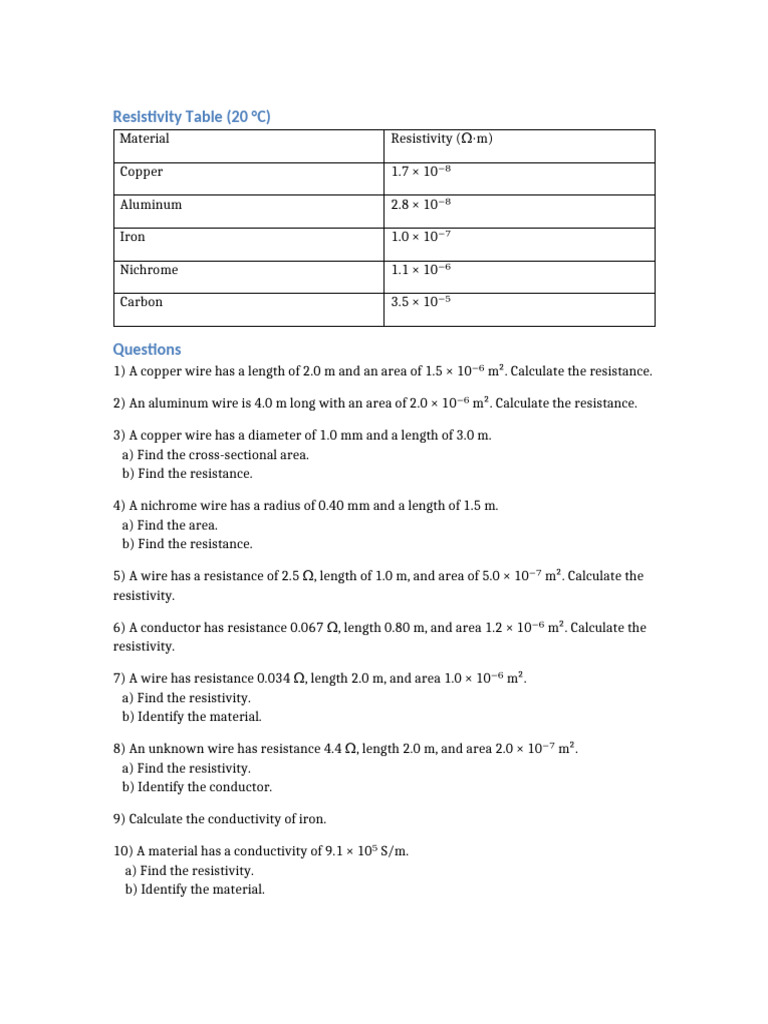 Resistance, Resistivity, Conductivity | PDF