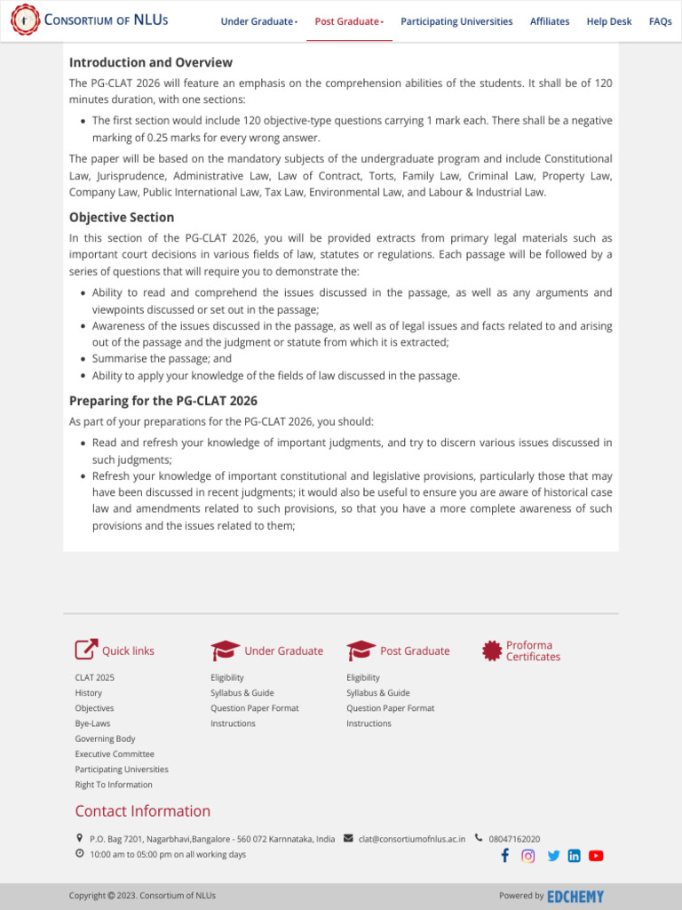 CLAT PG 2026 Syllabus, CLAT 2026 Syllabus - Consortium of NLUS | PDF ...