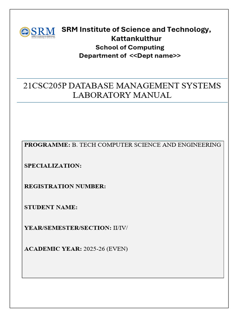 DBMS Lab Workbook Ex1-3 | PDF | Databases | Relational Database