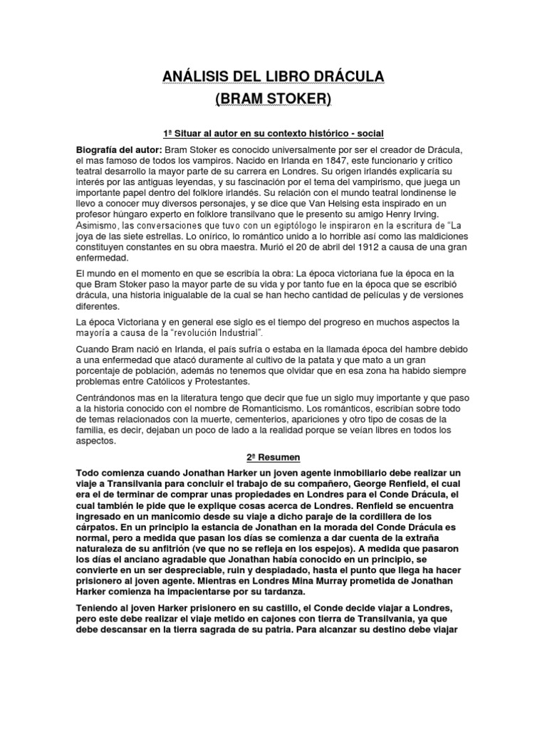Análisis del Libro Drácula; Bram Stoker | Drácula | Ficción y literatura