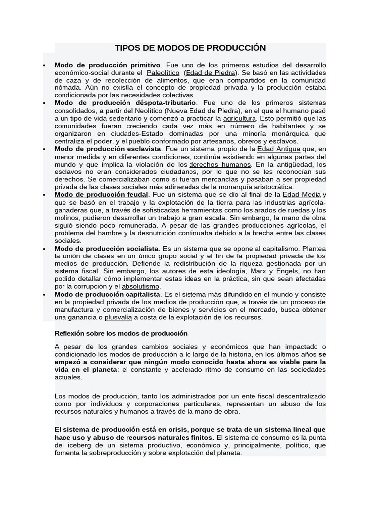 Tipos de Modos de Producción | PDF | Agricultura | Capitalismo