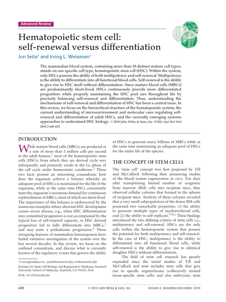 WIREs Mechanisms of Disease - 2010 - Seita - Hematopoietic Stem Cell ...