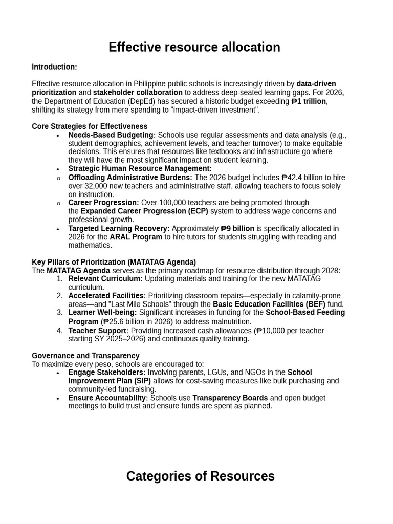 Resource Allocation and Prioritization | PDF | Expense | Teachers
