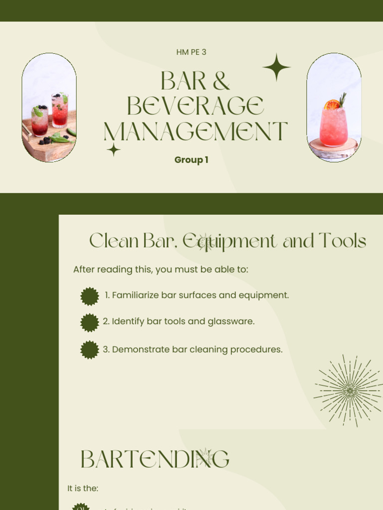 Group 1 Introduction To Bar & Beverage Management | PDF | Bartender | Drink