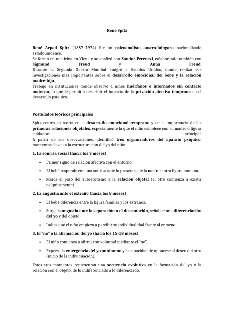 Rene Spitz Guia | PDF | Psicoanálisis | Teoría de apego