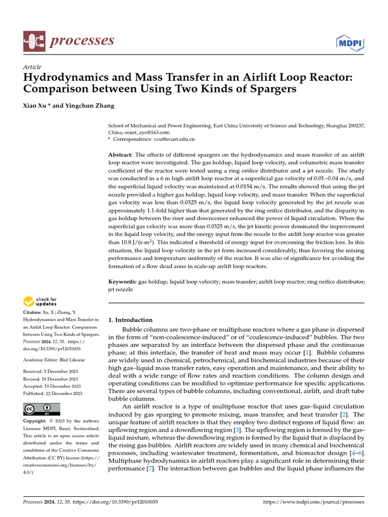 Hydrodynamics and Mass Transfer in An Airlift Loop Reactor | PDF ...
