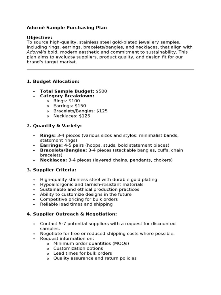 Adornè Sample Purchasing Plan | PDF