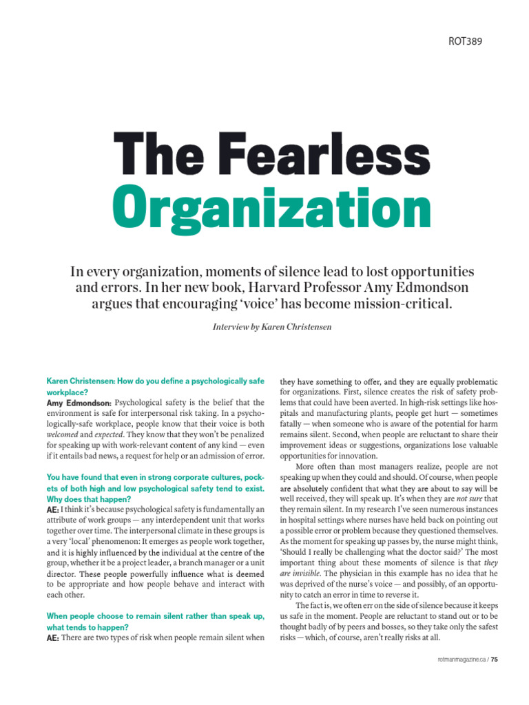 The Fearless Organization | PDF | Creativity | Leadership