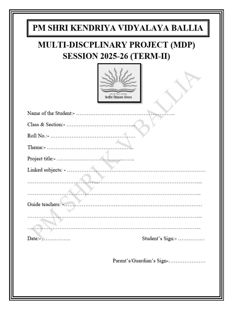 Multi-Discplinary Project (MDP) SESSION 2025-26 (TERM-II) PM Shri ...