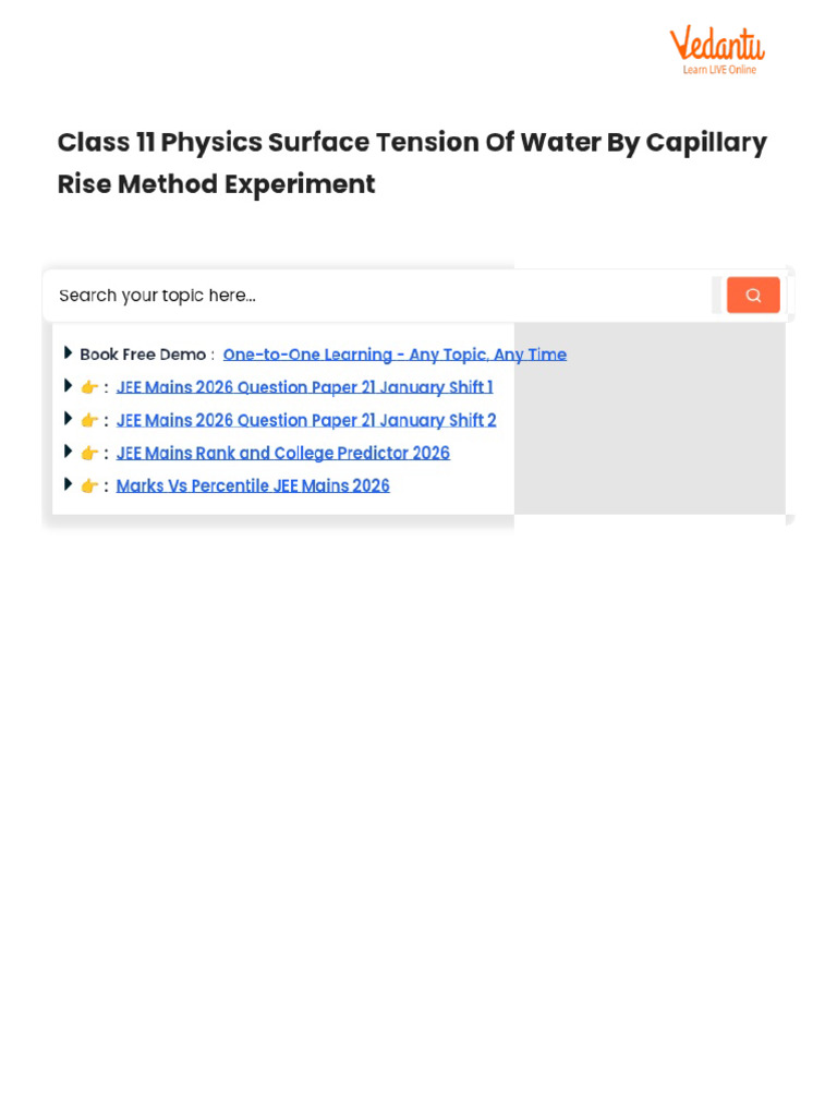 Class 11 Physics Surface Tension of Water by Capillary Rise Method ...