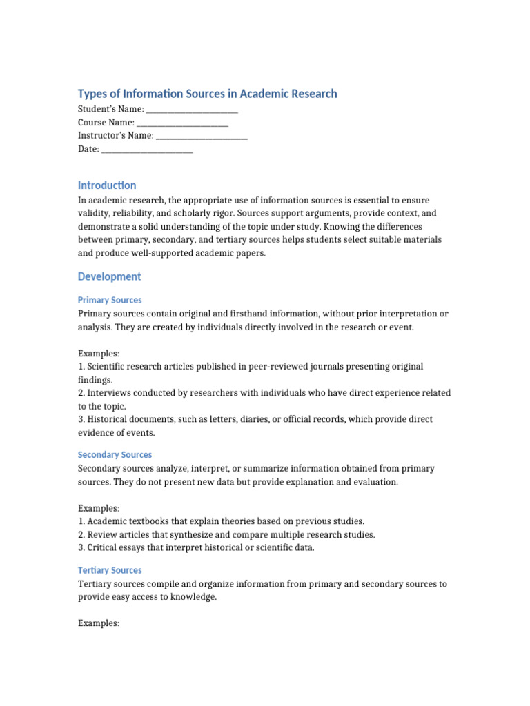 Types of Information Sources Academic Research | PDF | Science ...