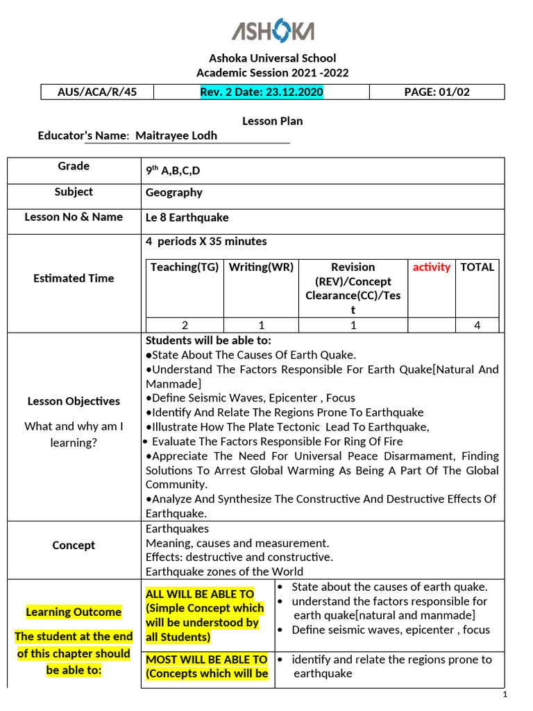 Le 8 Earthquakes LP NT Assignment 2021-2022 | PDF | Earthquakes ...