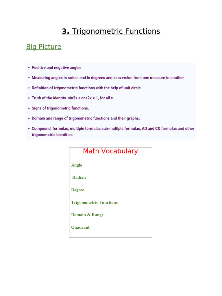 Trigonometric Functions Notes | PDF