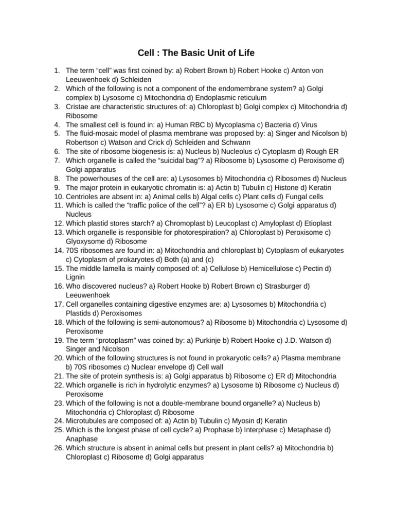 11 Biology Assignment Cell the Basic Unit of Life | PDF | Cell (Biology ...