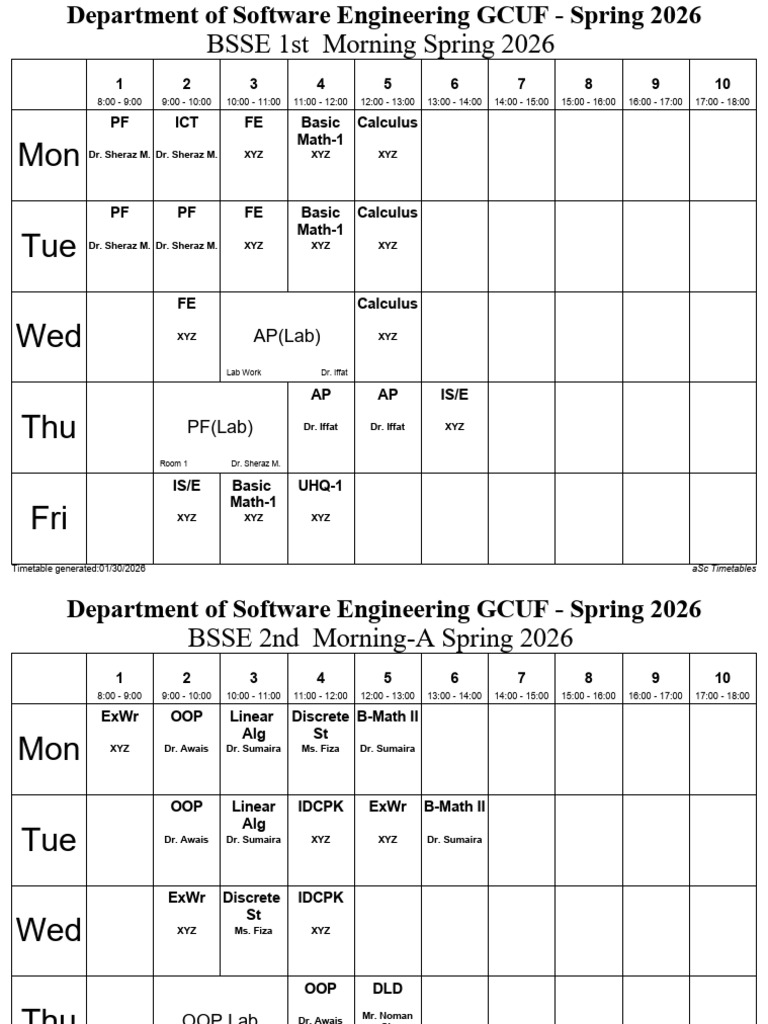 Spring 2026 Tentative Timetable All Classes | PDF
