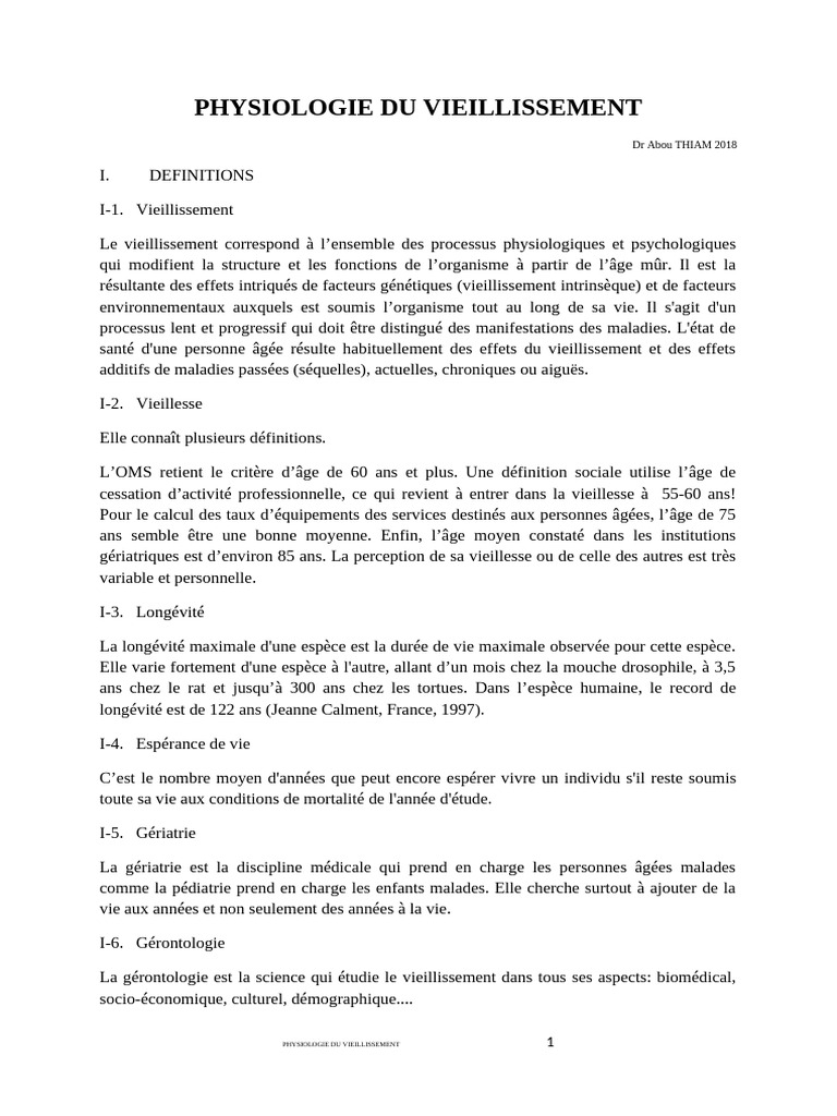 Physiologie Du Vieillissement | PDF | Vieillissement | Système immunitaire