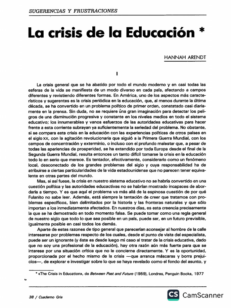 La Crisis de La Educacion(Ana Arendt)-1 | PDF | Sociedad