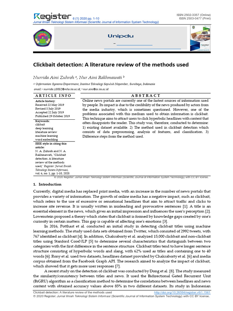 Clickbait Detection a Literature Review of the Methods Used | PDF ...